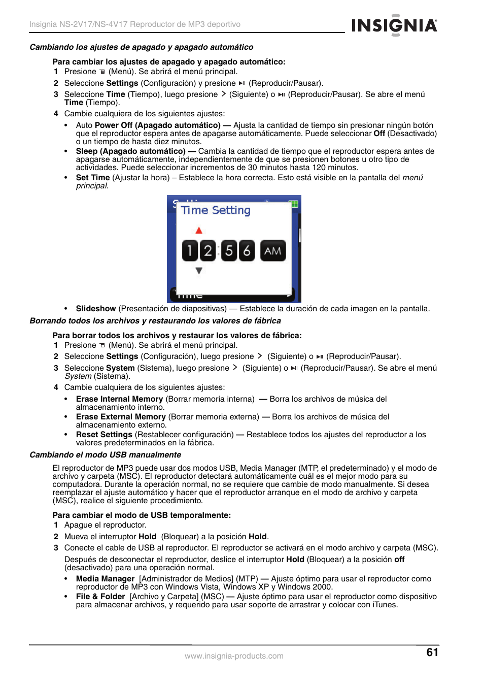 Cambiando el modo usb manualmente | Insignia NS-2V17/NS-4V17 User Manual | Page 61 / 68