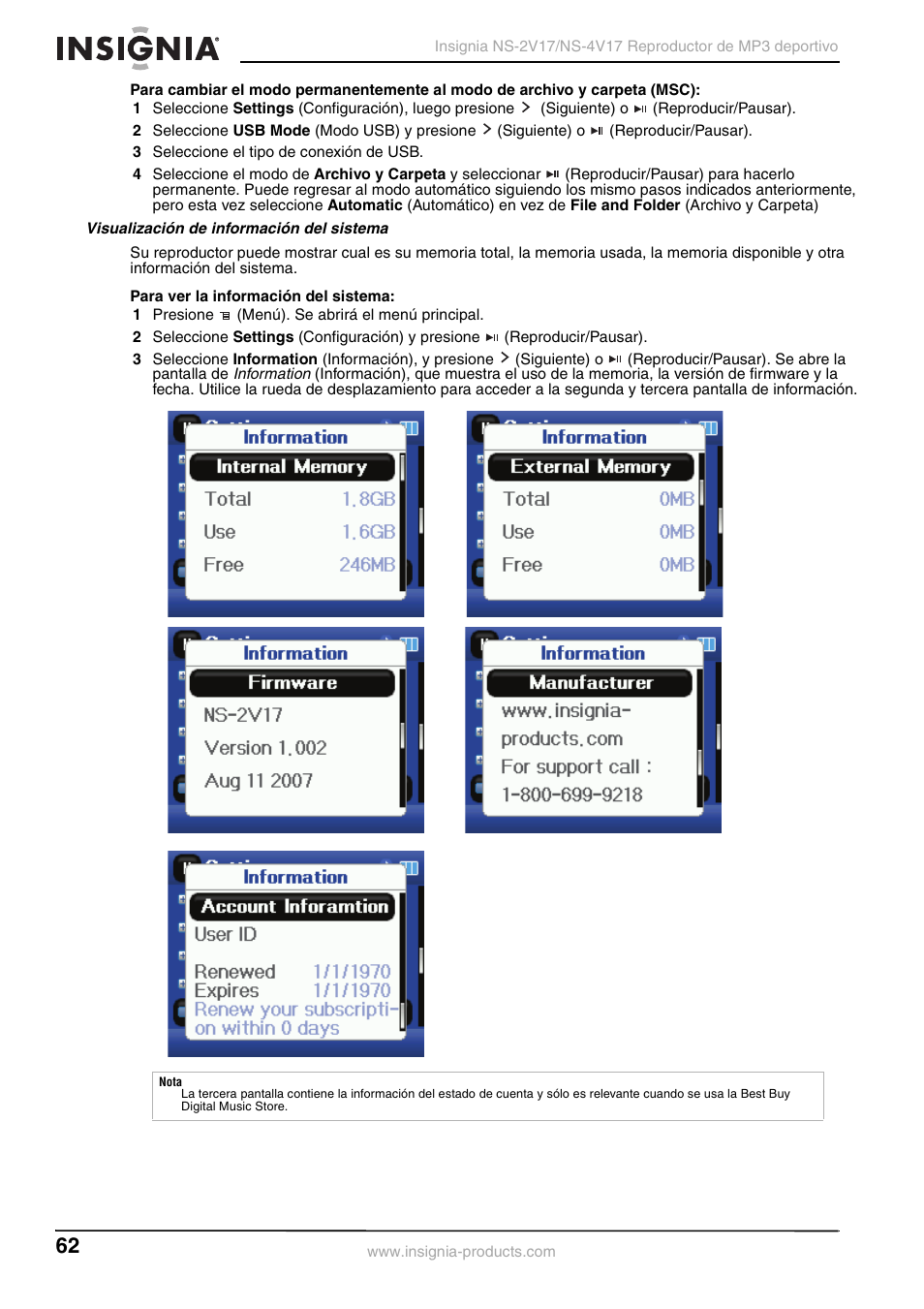 Visualización de información del sistema | Insignia NS-2V17/NS-4V17 User Manual | Page 62 / 68