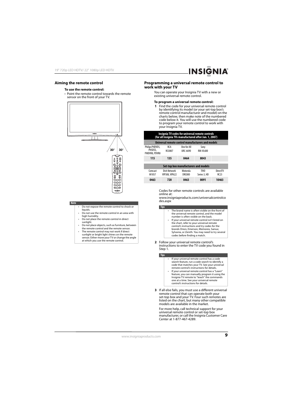 Aiming the remote control | Insignia NS-19E430A10 User Manual | Page 13 / 44