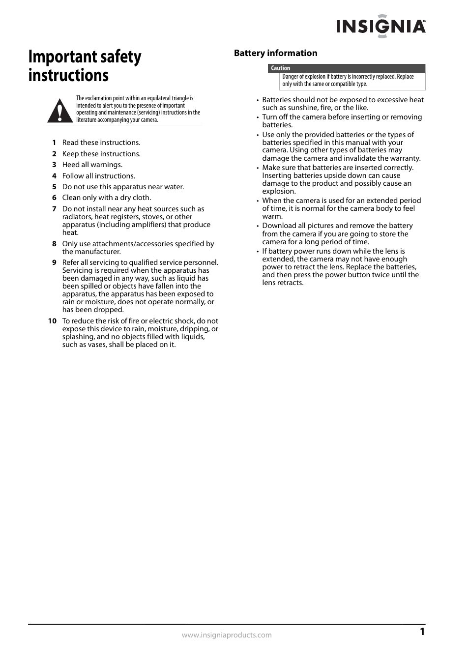 Important safety instructions | Insignia NS-DSC1110A User Manual | Page 5 / 30