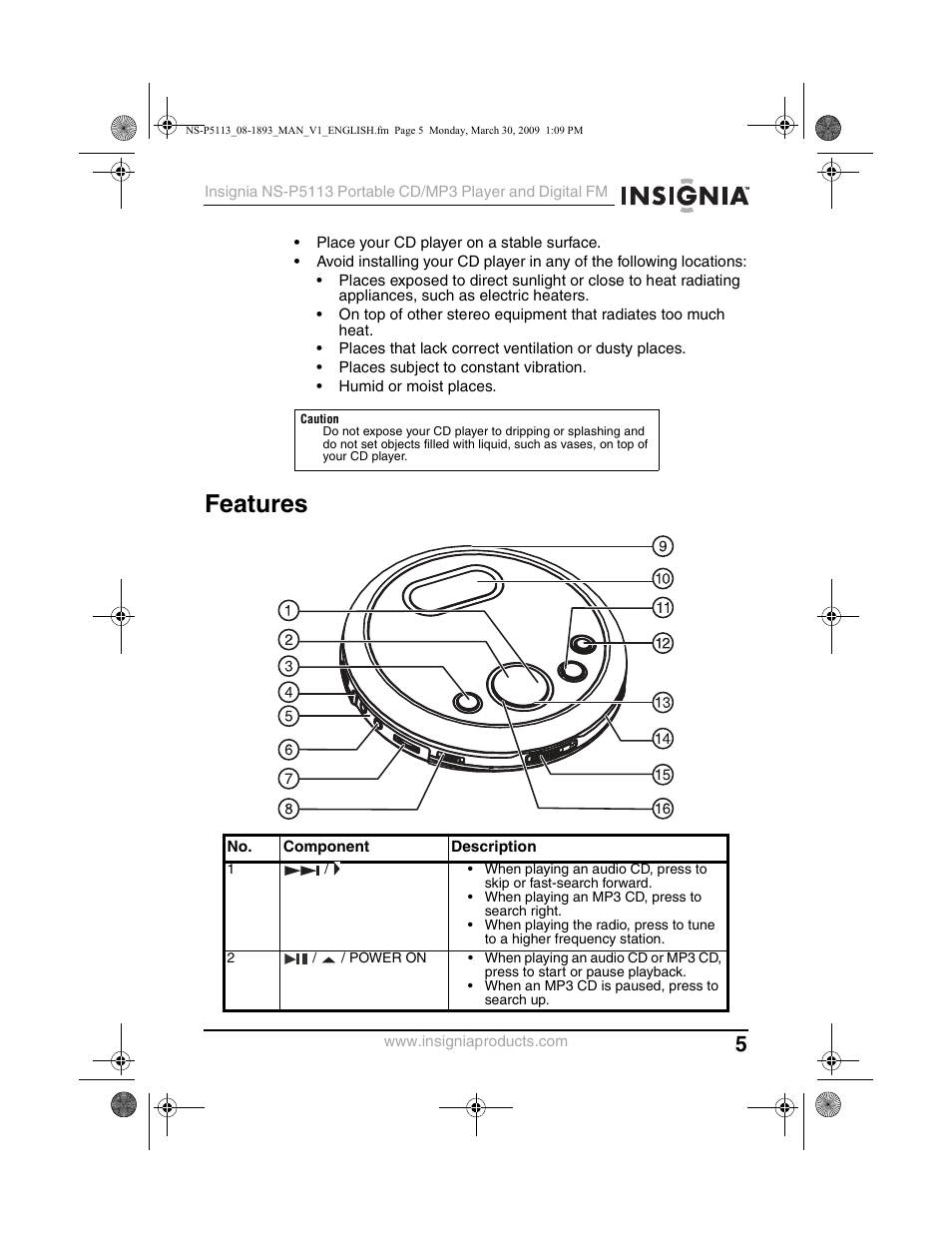 Features | Insignia NS-P5113 User Manual | Page 5 / 24