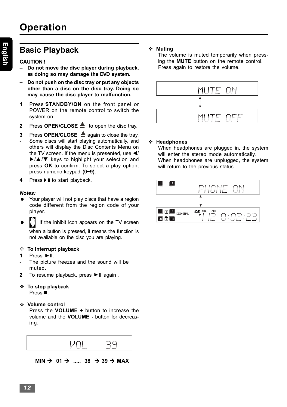 Operation, Basic playback, English | Insignia IS-HTIB102731 User Manual | Page 12 / 86