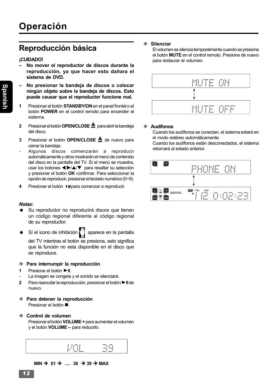 Operación, Reproducción básica, Spanish | Insignia IS-HTIB102731 User Manual | Page 40 / 86