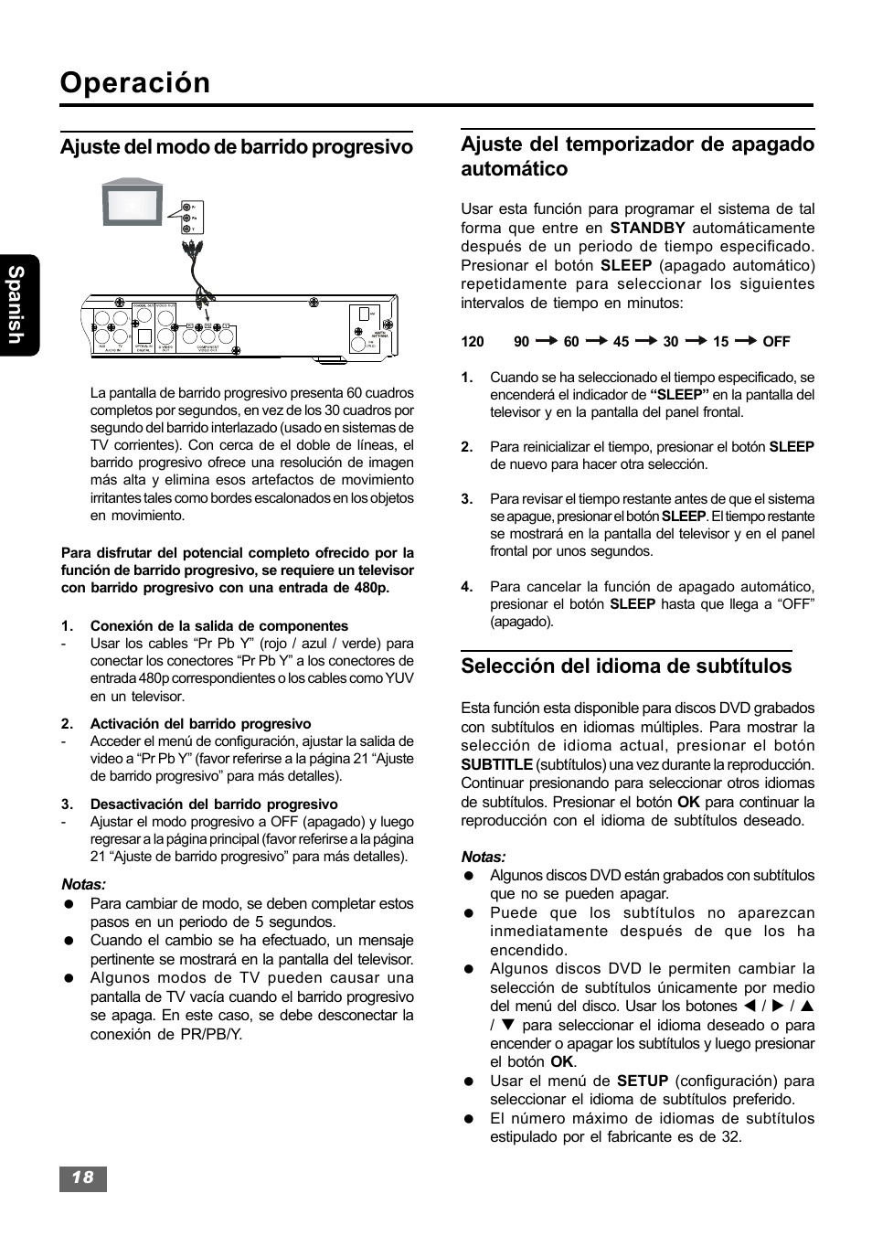 Operación, Selección del idioma de subtítulos, Ajuste del modo de barrido progresivo | Insignia IS-HTIB102731 User Manual | Page 46 / 86