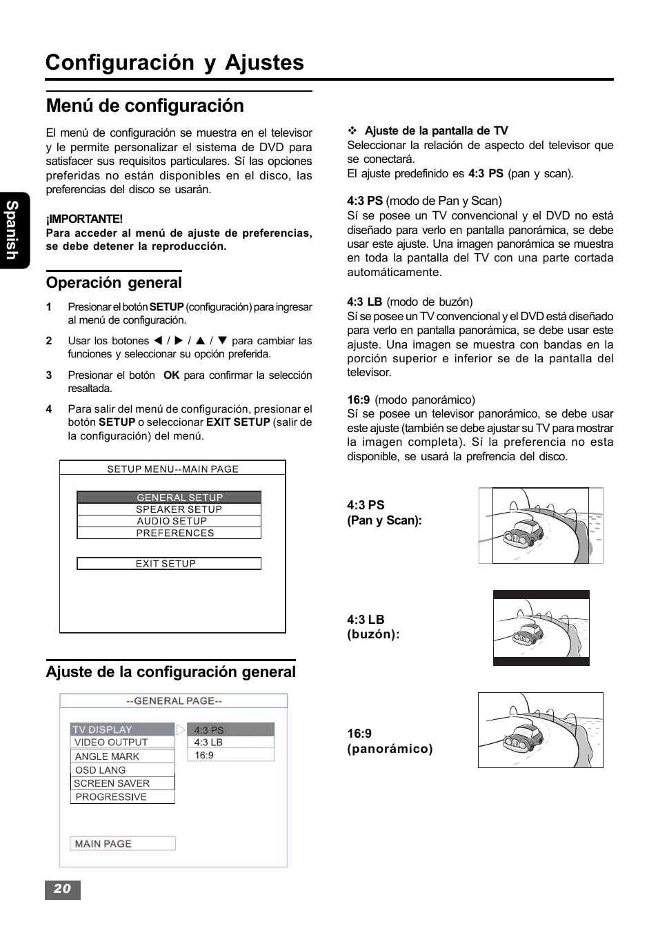 Configuración y ajustes, Menú de configuración, Spanish | Operación general, Ajuste de la configuración general | Insignia IS-HTIB102731 User Manual | Page 48 / 86