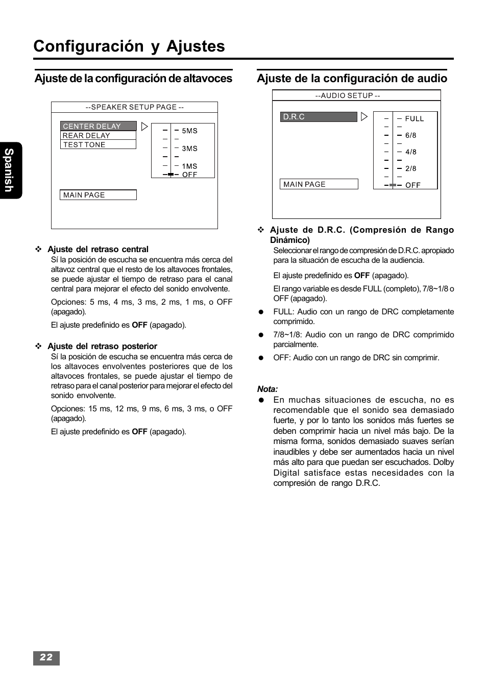 Configuración y ajustes, Spanish ajuste de la configuración de altavoces, Ajuste de la configuración de audio | Insignia IS-HTIB102731 User Manual | Page 50 / 86