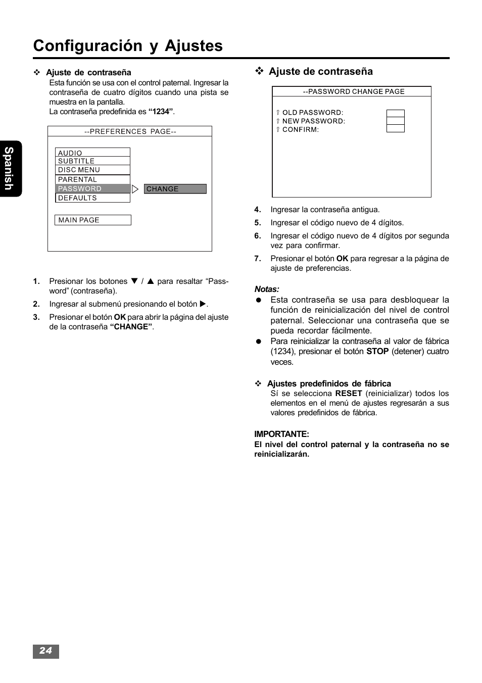Configuración y ajustes, Spanish, Ajuste de contraseña | Insignia IS-HTIB102731 User Manual | Page 52 / 86