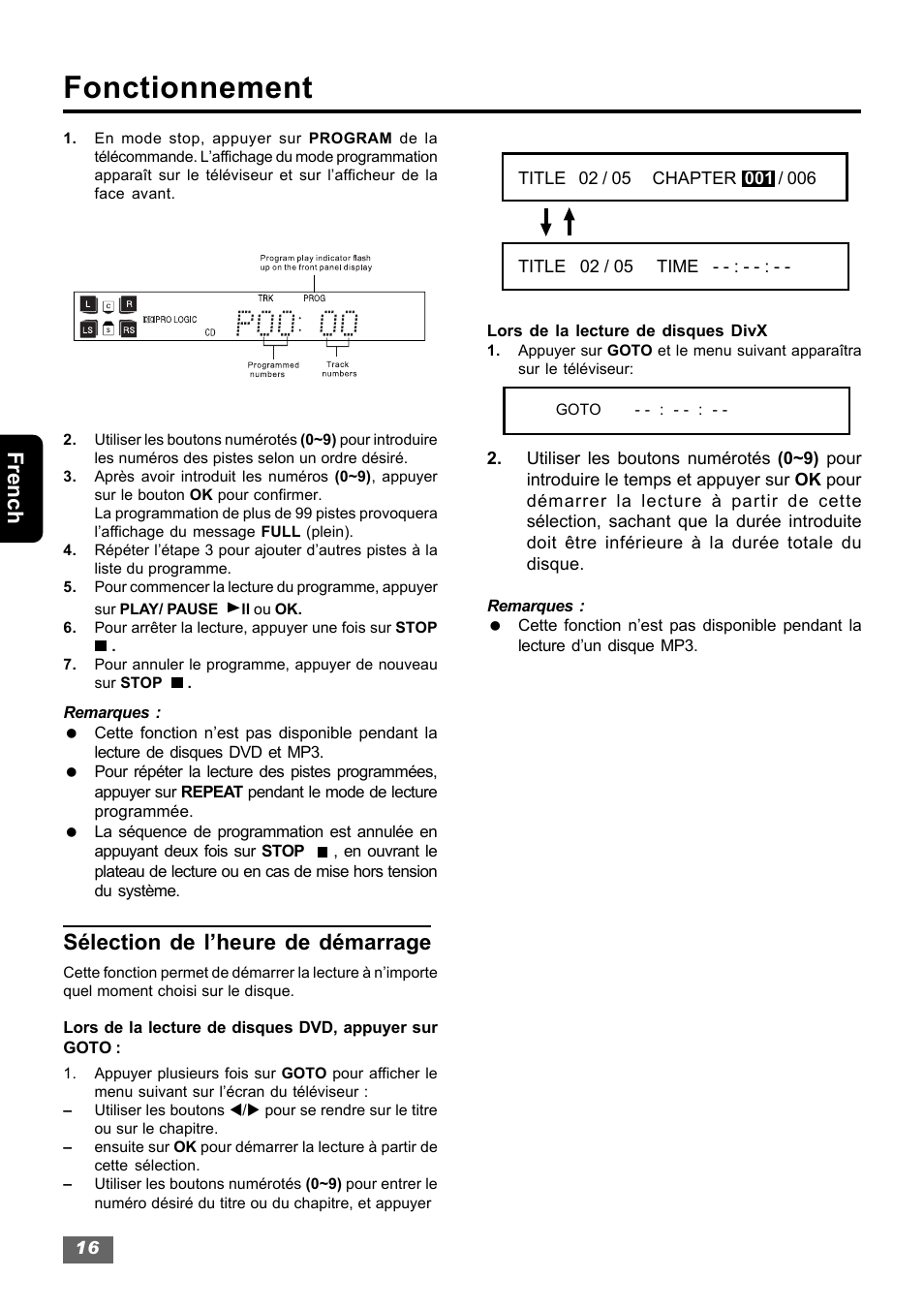 Fonctionnement, French, Sélection de l’heure de démarrage | Insignia IS-HTIB102731 User Manual | Page 72 / 86