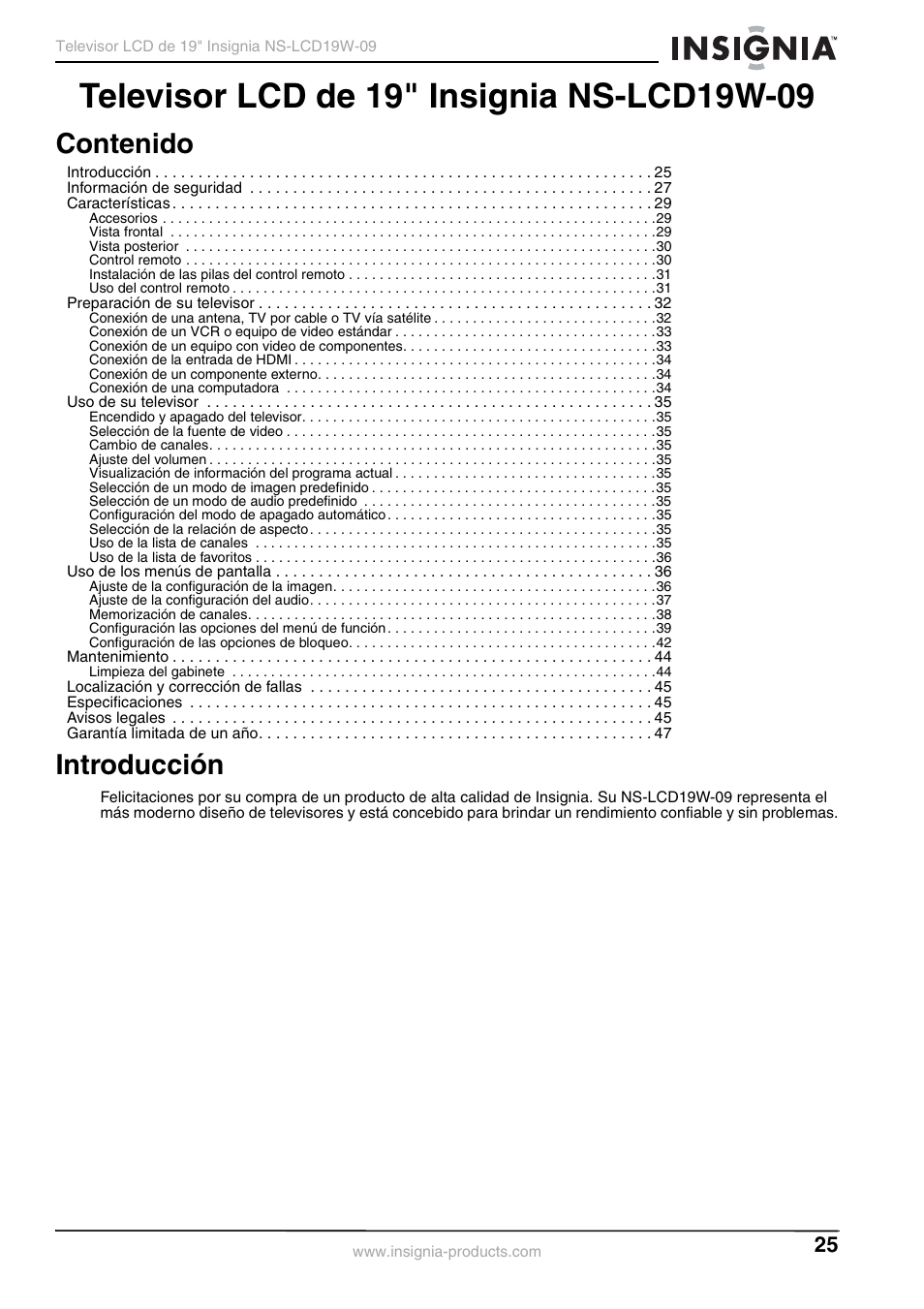 Insignia NS-LCD19W-09 User Manual | Page 25 / 48