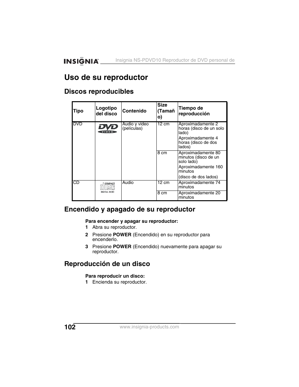 Uso de su reproductor, Reproducción de un disco | Insignia NS-PDVD10 User Manual | Page 104 / 130