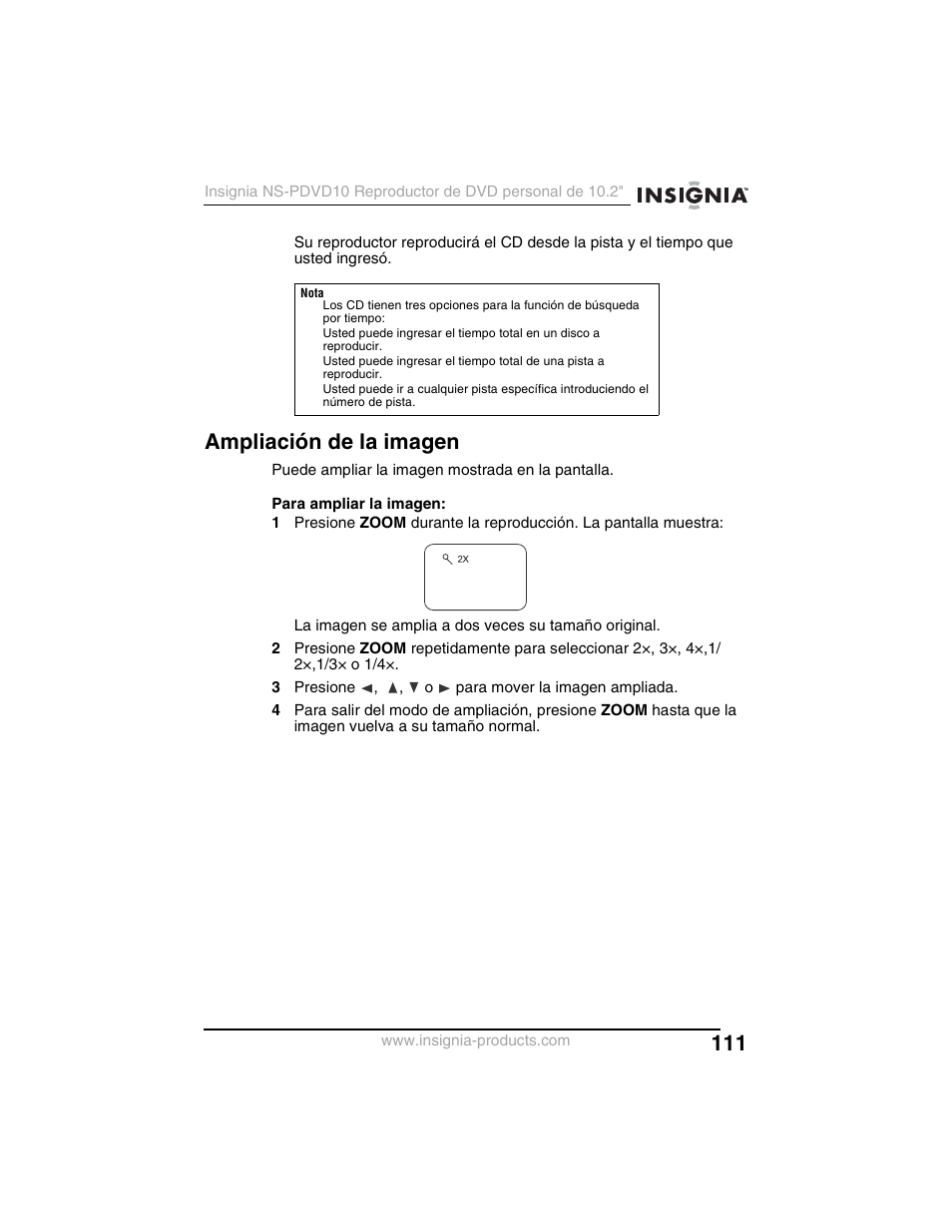Ampliación de la imagen | Insignia NS-PDVD10 User Manual | Page 113 / 130