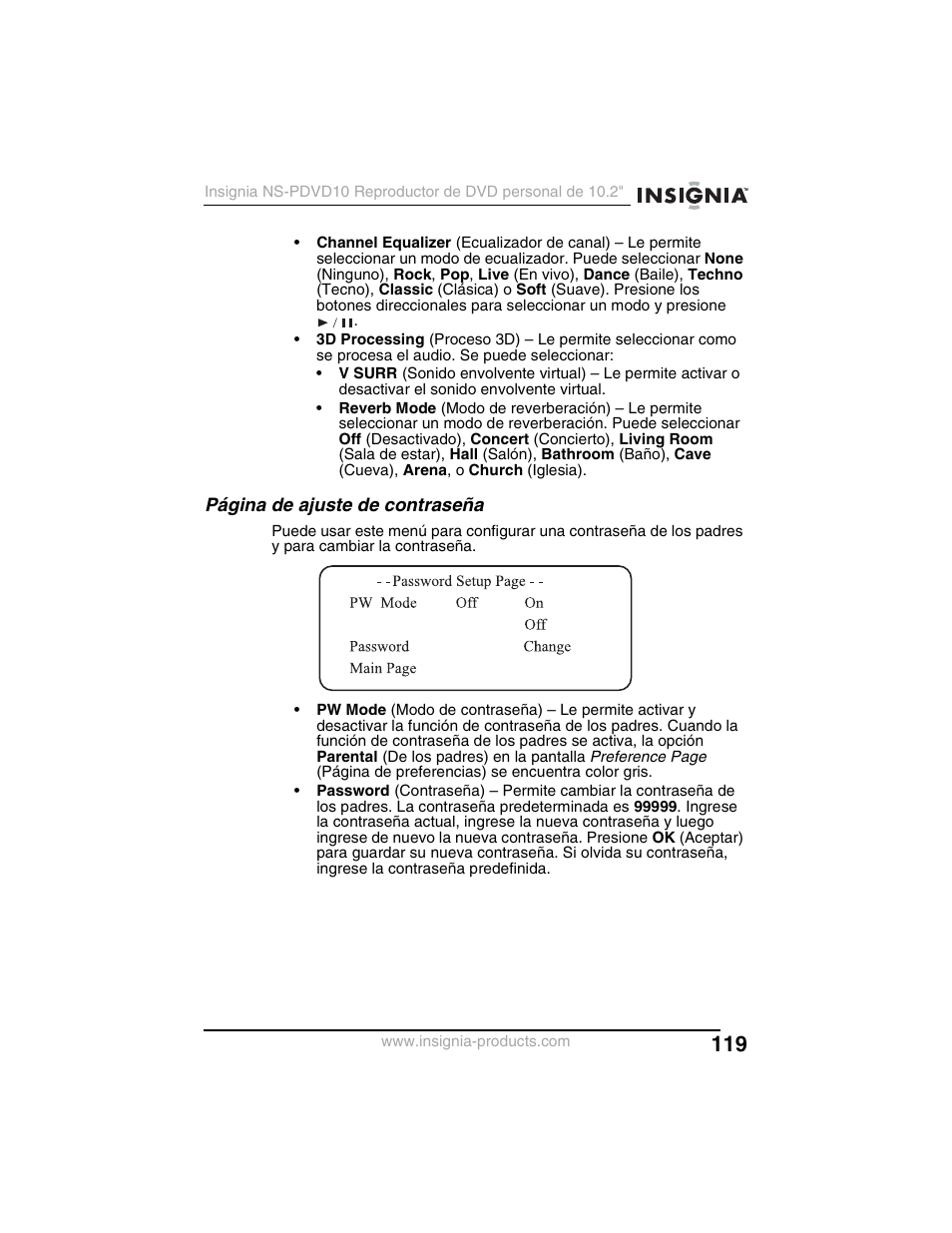Página de ajuste de contraseña | Insignia NS-PDVD10 User Manual | Page 121 / 130