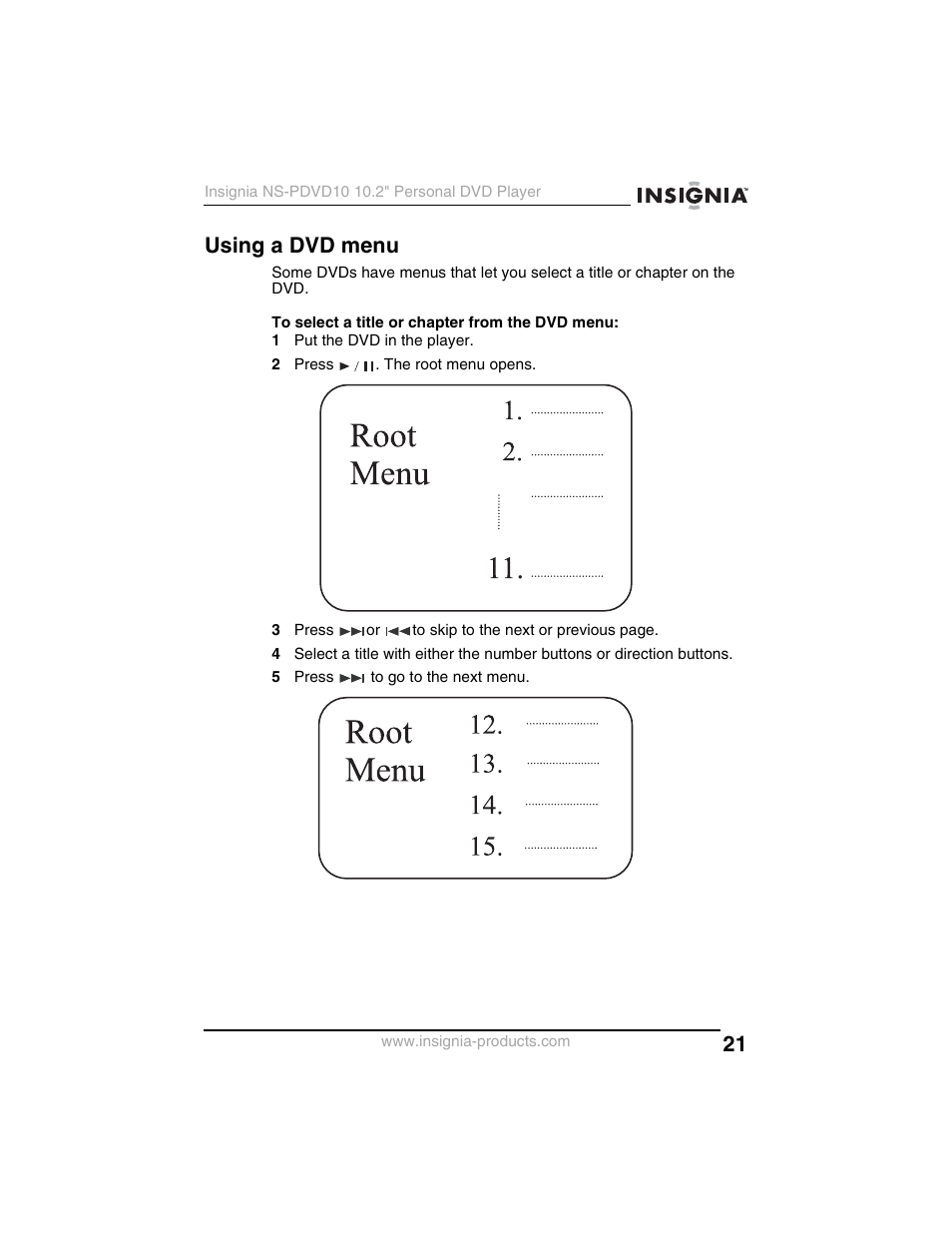 Using a dvd menu | Insignia NS-PDVD10 User Manual | Page 23 / 130
