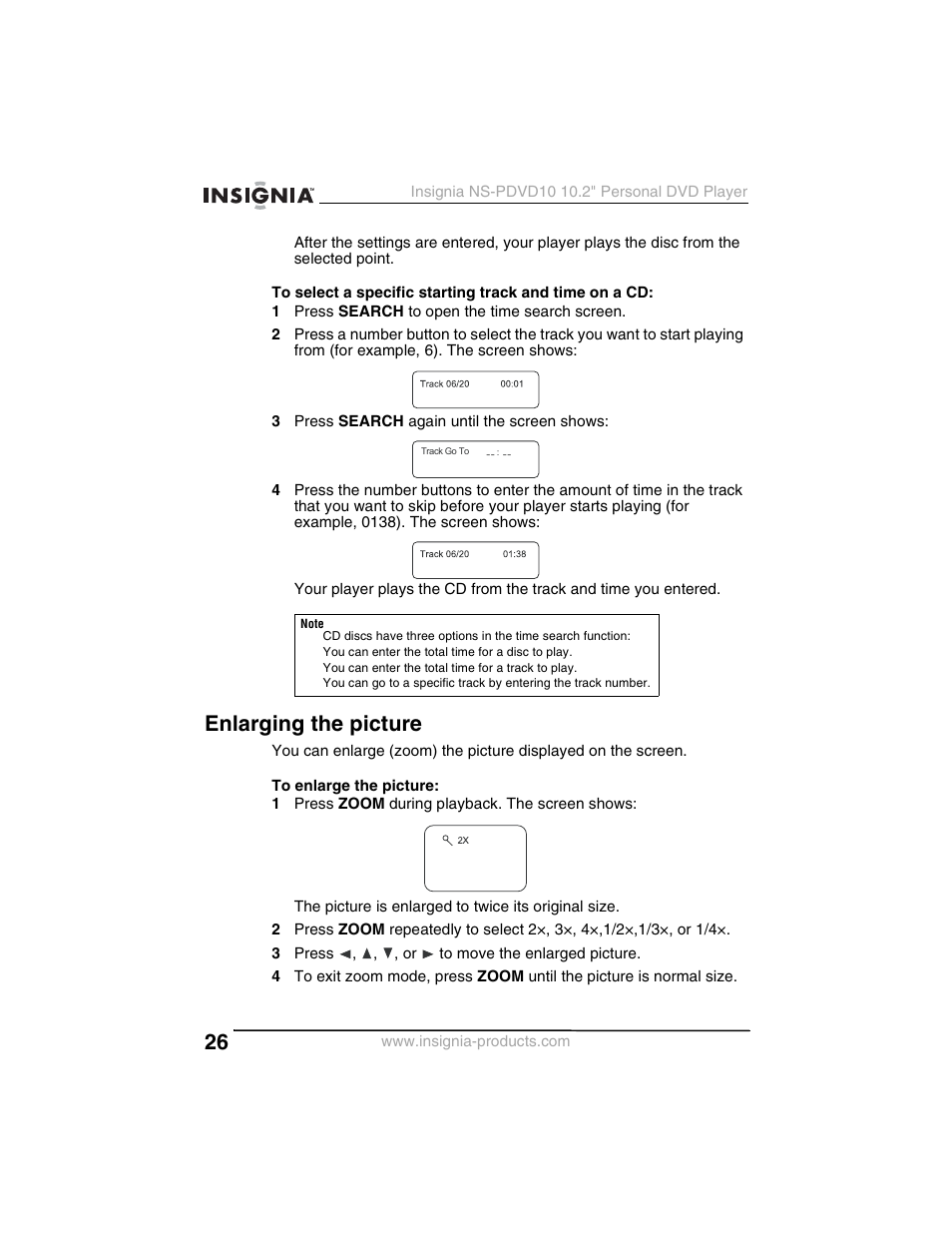 Enlarging the picture | Insignia NS-PDVD10 User Manual | Page 28 / 130