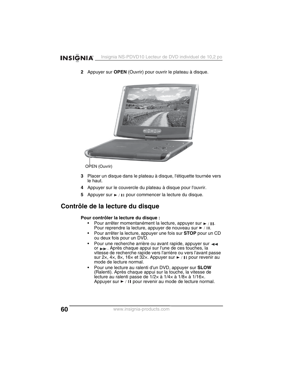 Contrôle de la lecture du disque | Insignia NS-PDVD10 User Manual | Page 62 / 130