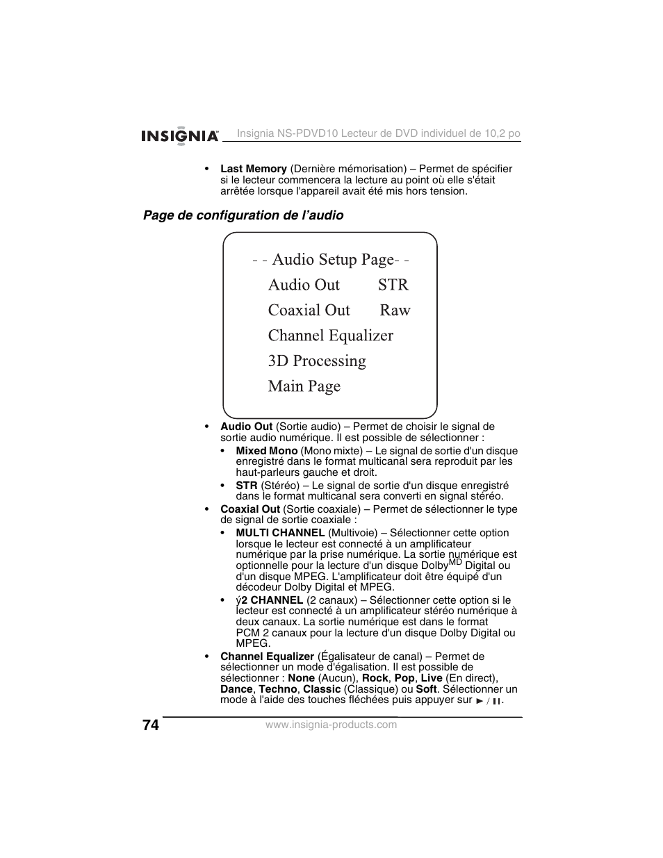 Page de configuration de l’audio | Insignia NS-PDVD10 User Manual | Page 76 / 130
