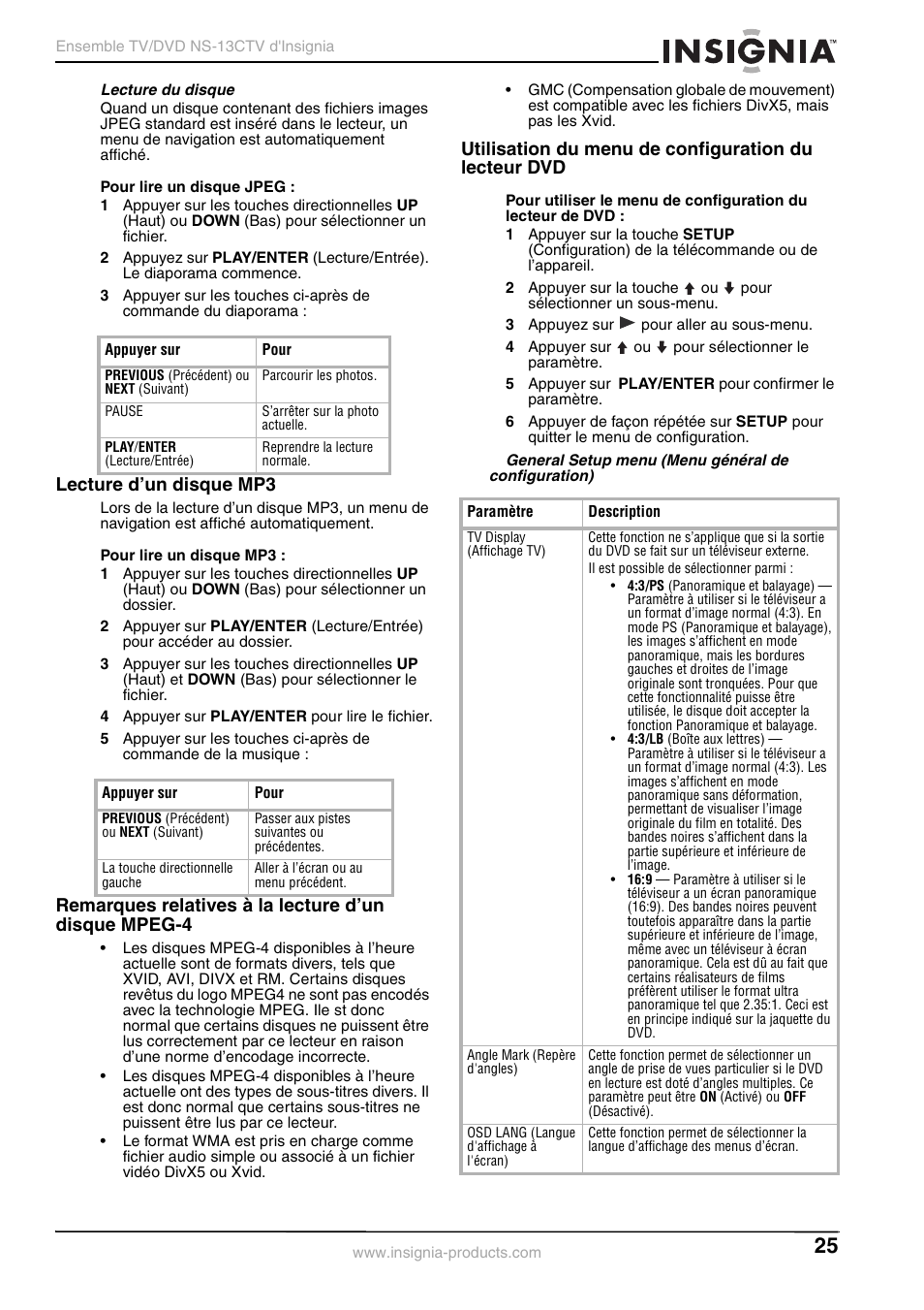 Lecture d’un disque mp3 | Insignia NS-13CTV User Manual | Page 27 / 48