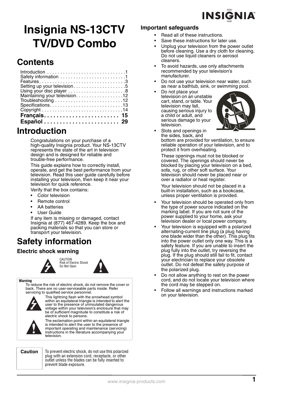 Insignia NS-13CTV User Manual | Page 3 / 48