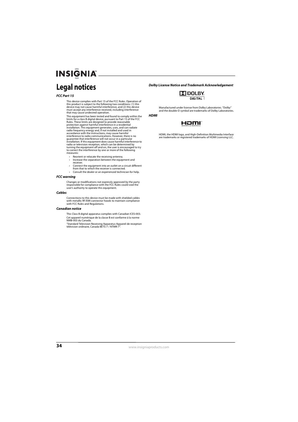 Legal notices | Insignia NS-L22Q-10A User Manual | Page 38 / 40