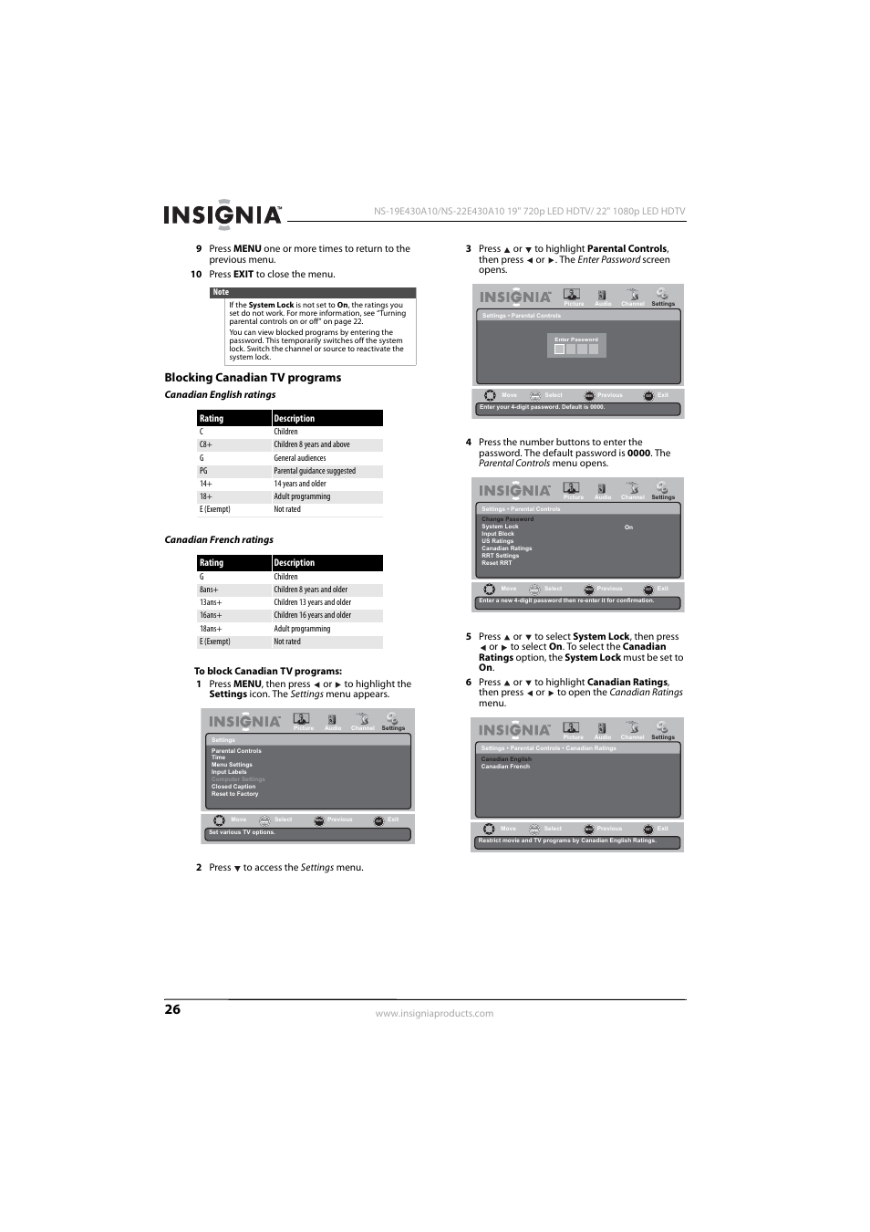Blocking canadian tv programs | Insignia 09-1082 User Manual | Page 30 / 44