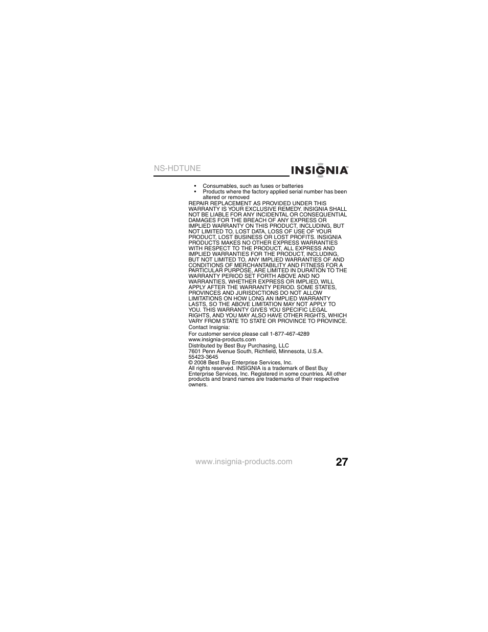 Insignia NS-HDTUNE User Manual | Page 29 / 32