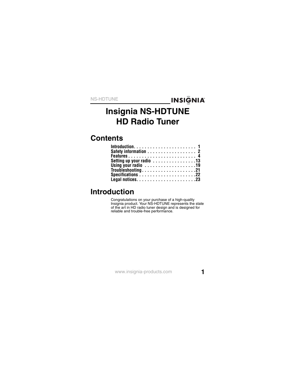 Insignia NS-HDTUNE User Manual | Page 3 / 32
