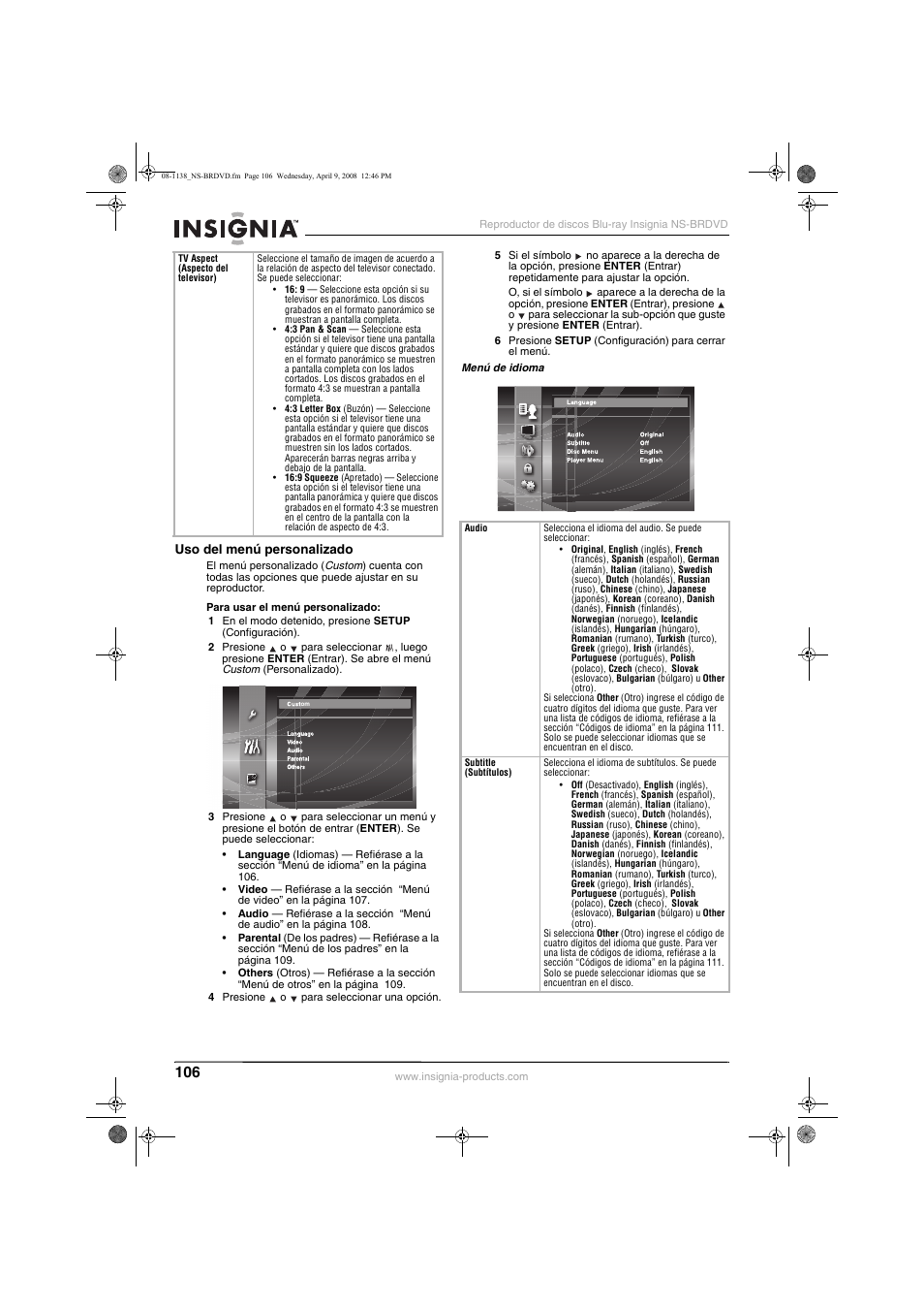 Insignia NS-BRDVD User Manual | Page 114 / 126