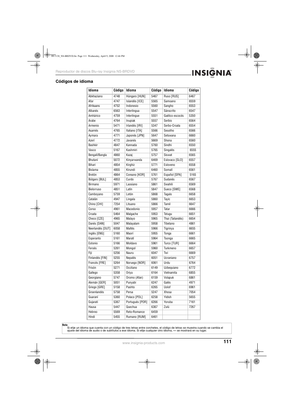 Insignia NS-BRDVD User Manual | Page 119 / 126