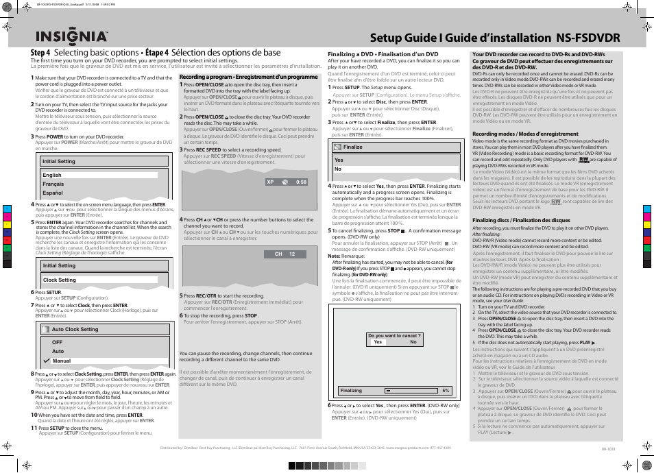 Ns-fsdvdr setup guide i guide d’installation | Insignia NS-BRDVD User Manual | Page 3 / 126