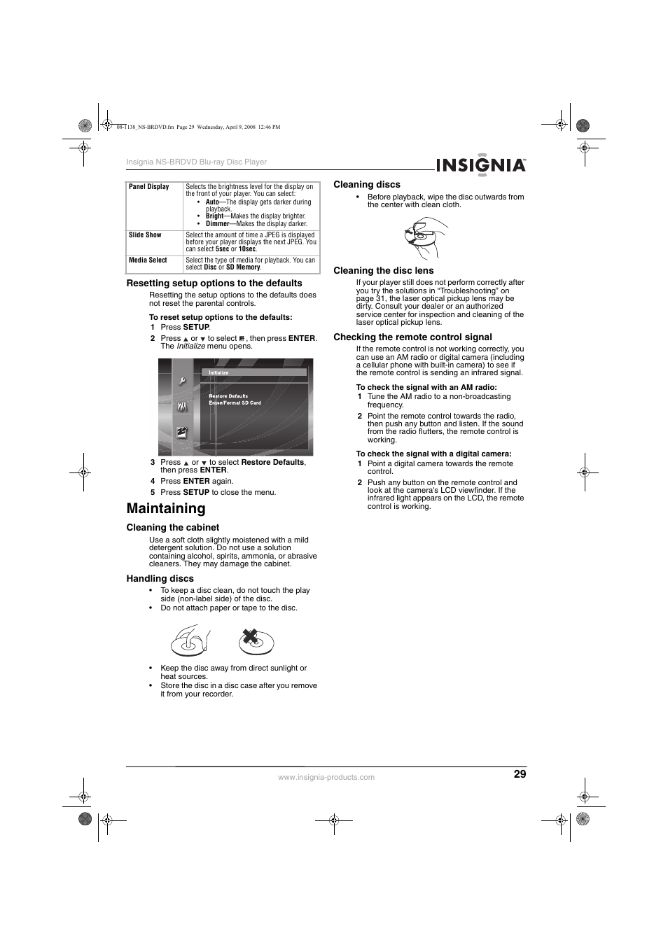 Maintaining | Insignia NS-BRDVD User Manual | Page 37 / 126