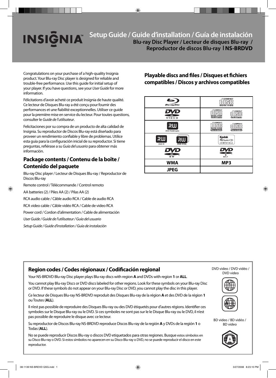 Ns-brdvd | Insignia NS-BRDVD User Manual | Page 4 / 126