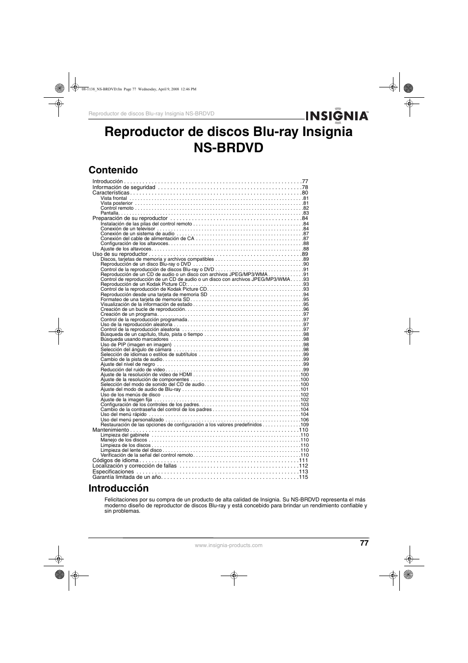 Insignia NS-BRDVD User Manual | Page 85 / 126