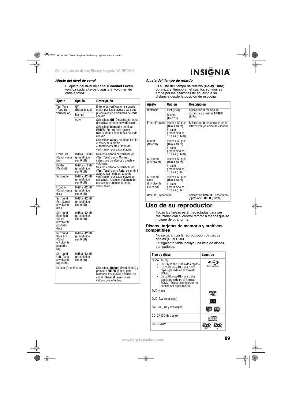 Uso de su reproductor | Insignia NS-BRDVD User Manual | Page 97 / 126