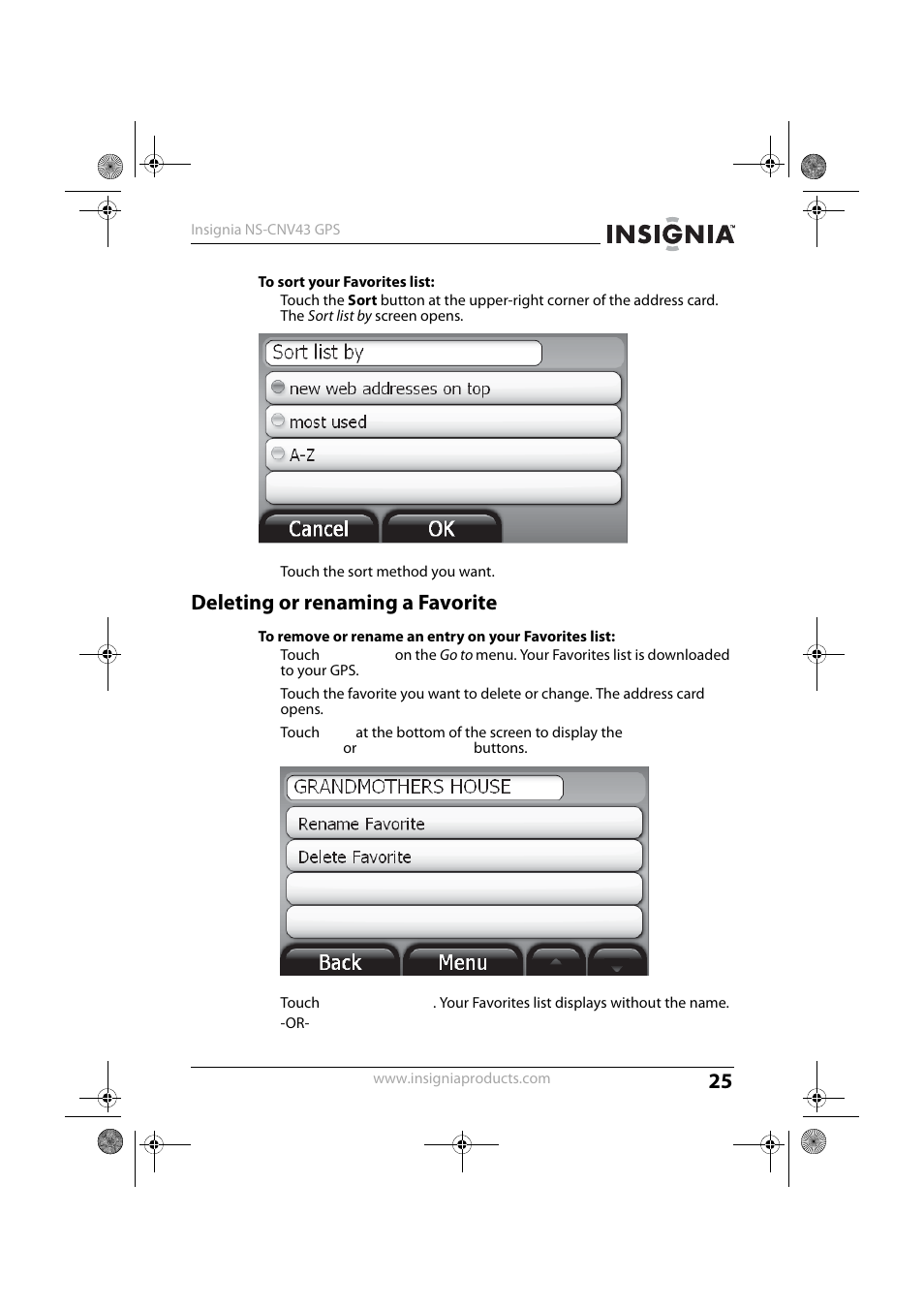 Deleting or renaming a favorite | Insignia NS-CNV43 User Manual | Page 25 / 64