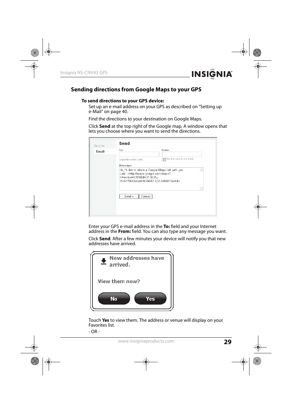 Sending directions from google maps to your gps | Insignia NS-CNV43 User Manual | Page 29 / 64