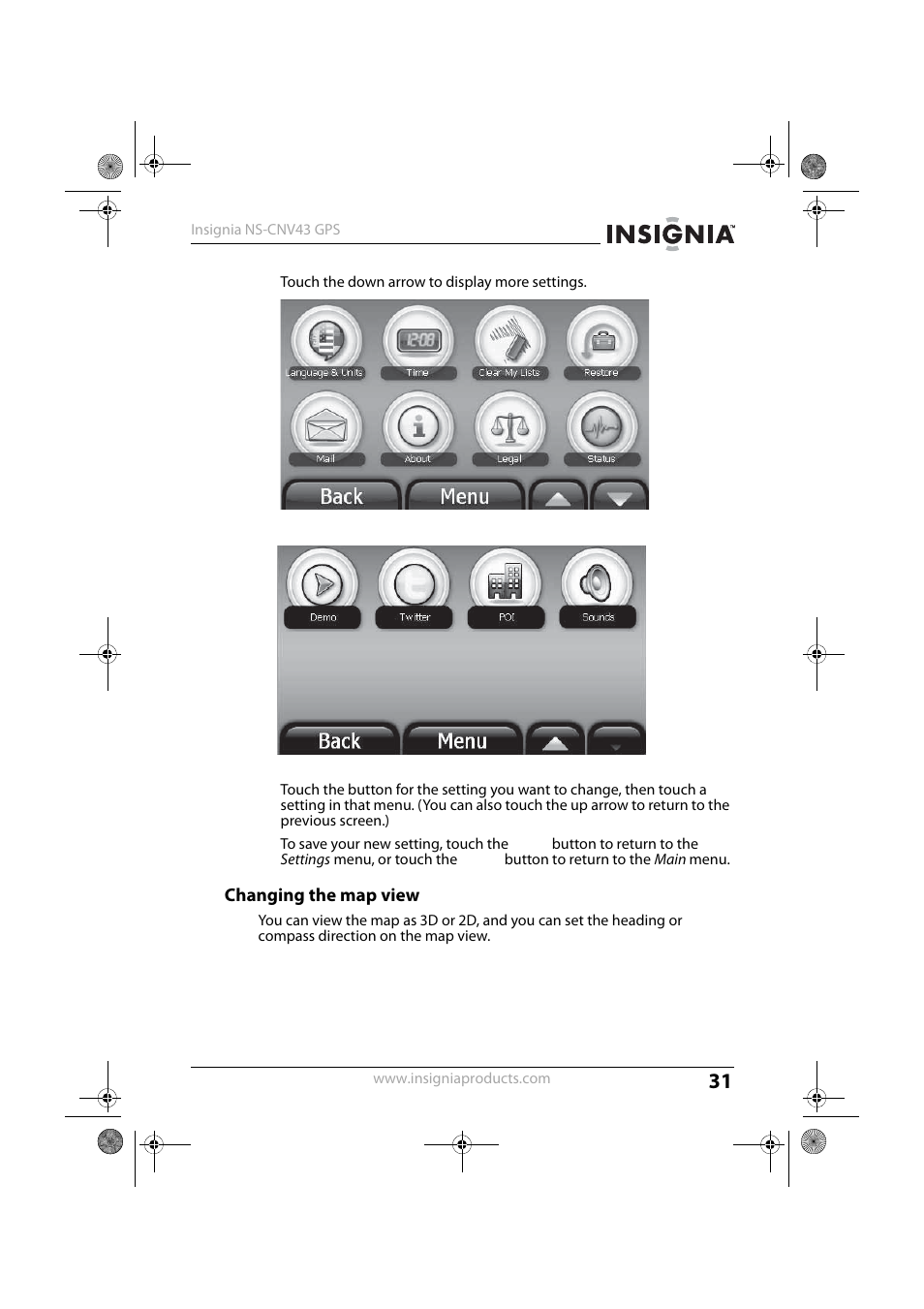 Changing the map view | Insignia NS-CNV43 User Manual | Page 31 / 64