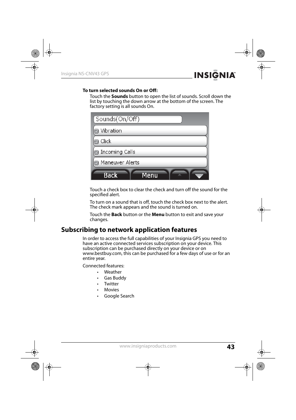 Subscribing to network application features | Insignia NS-CNV43 User Manual | Page 43 / 64