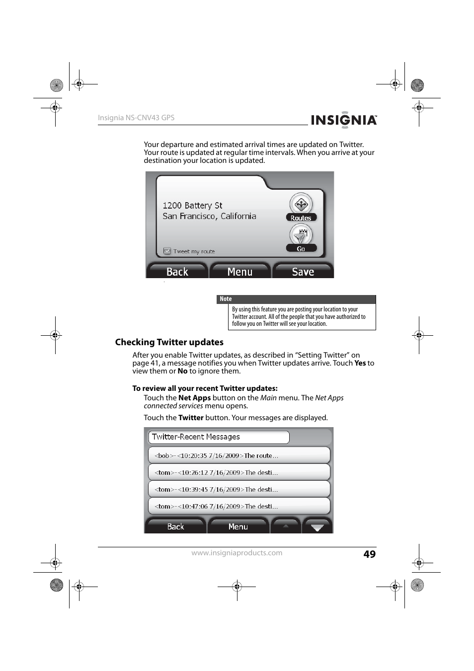 Checking twitter updates | Insignia NS-CNV43 User Manual | Page 49 / 64
