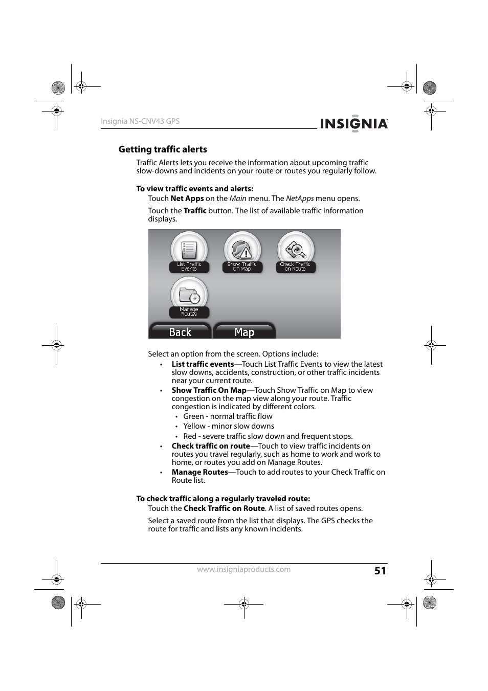 Getting traffic alerts | Insignia NS-CNV43 User Manual | Page 51 / 64