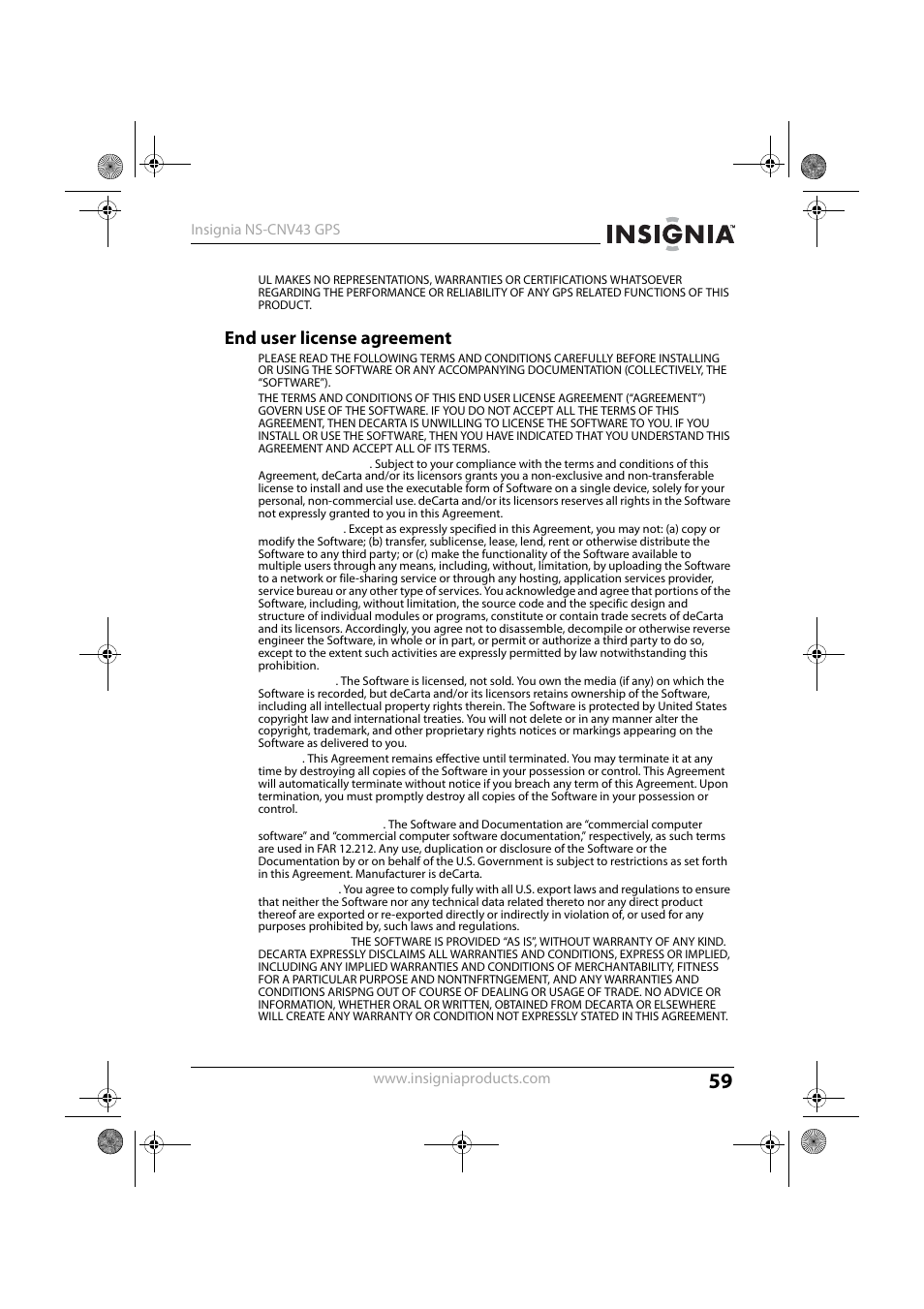 End user license agreement | Insignia NS-CNV43 User Manual | Page 59 / 64