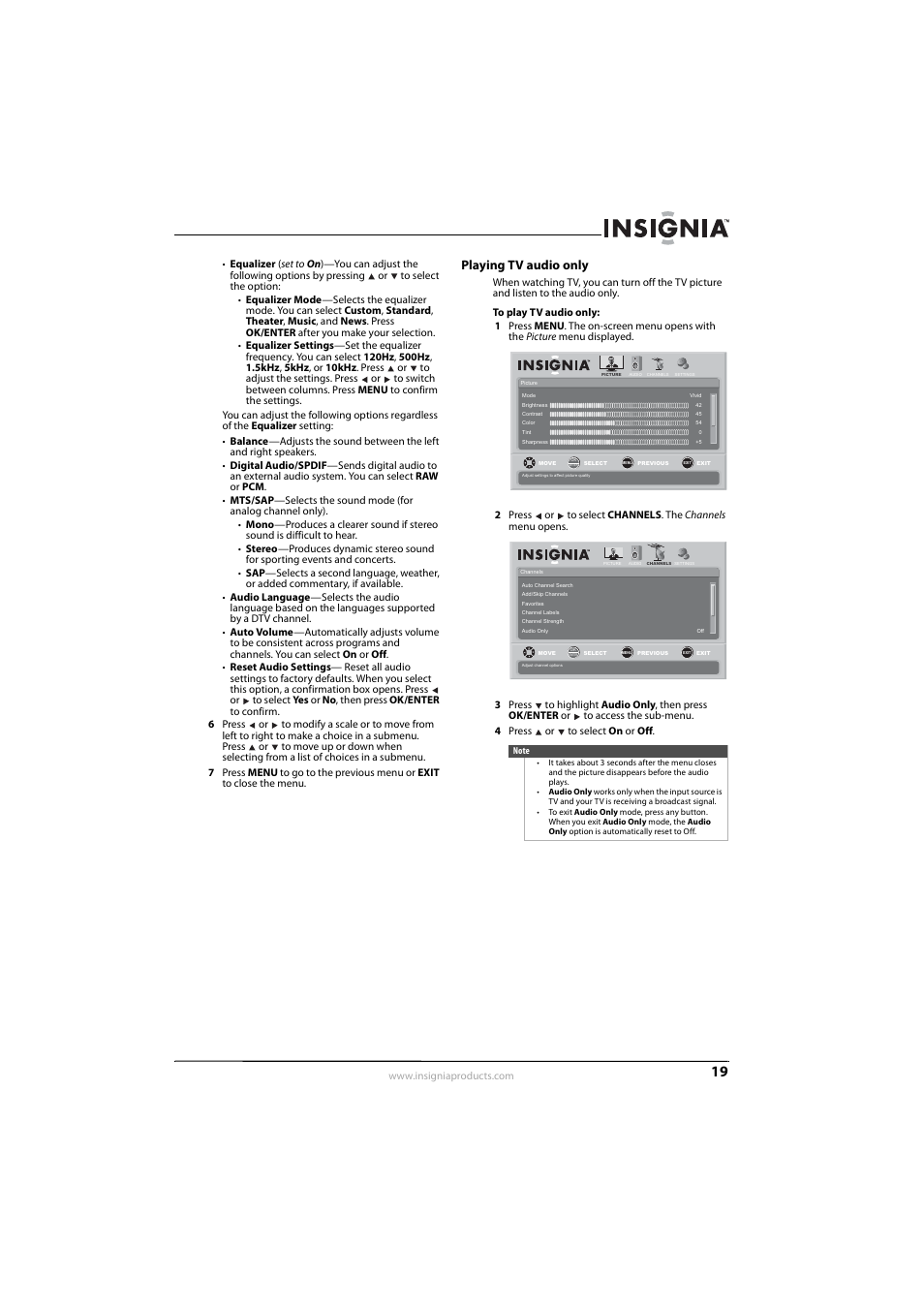 Playing tv audio only | Insignia NS-L32Q09-10A User Manual | Page 23 / 44