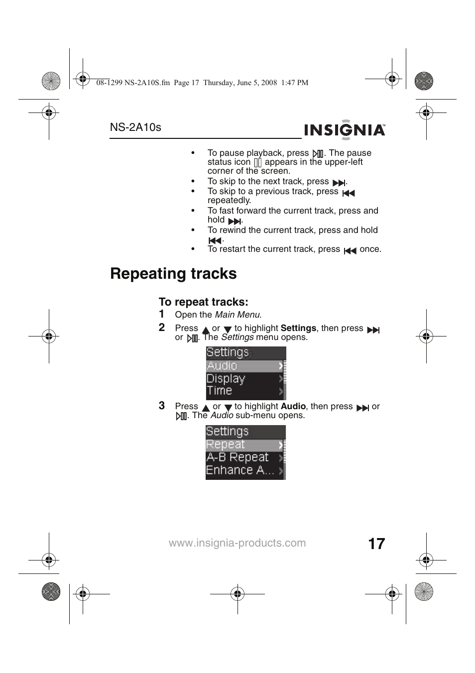 Repeating tracks, Ns-2a10s | Insignia Kix NS-2A10S User Manual | Page 19 / 64