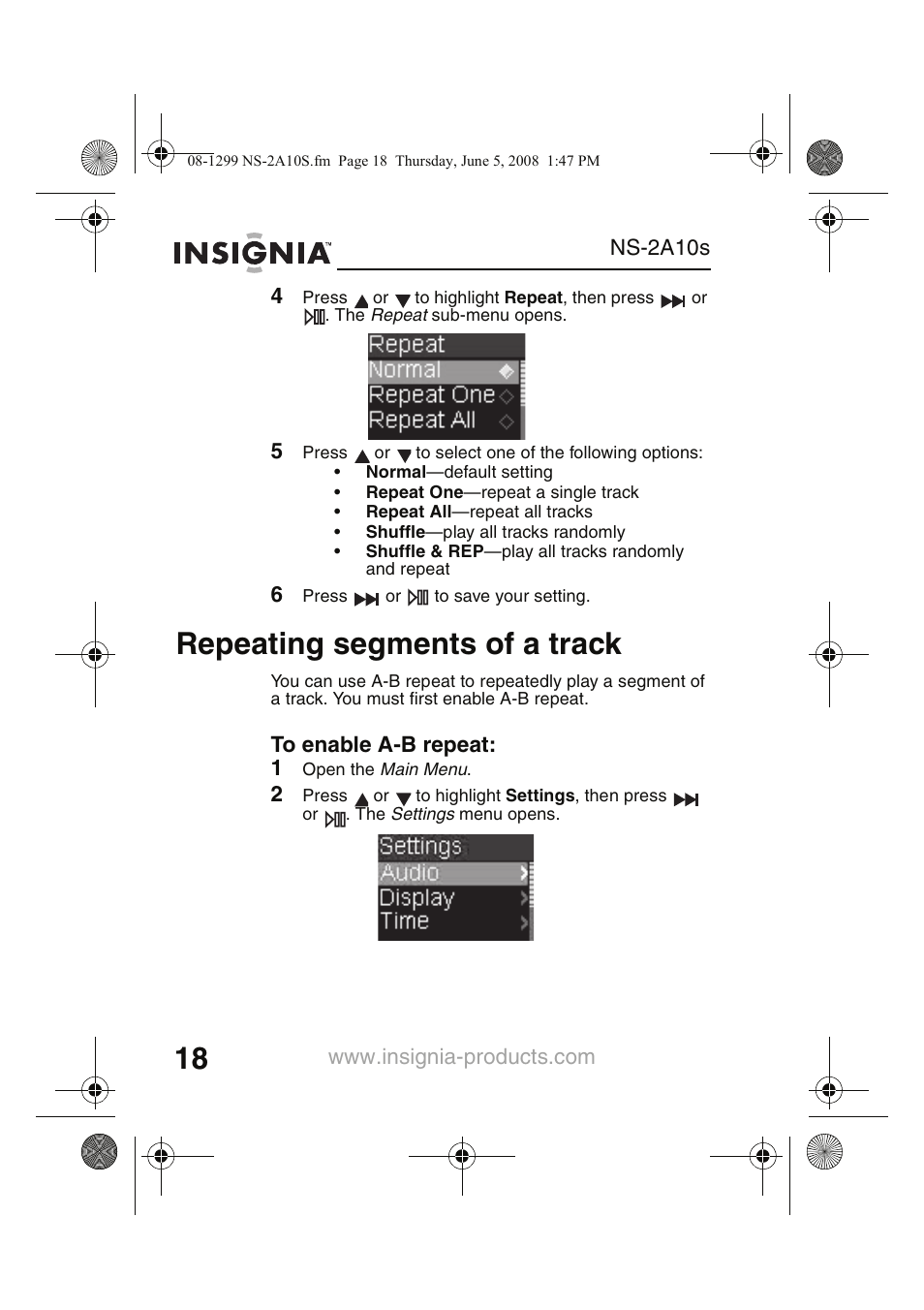 Repeating segments of a track | Insignia Kix NS-2A10S User Manual | Page 20 / 64
