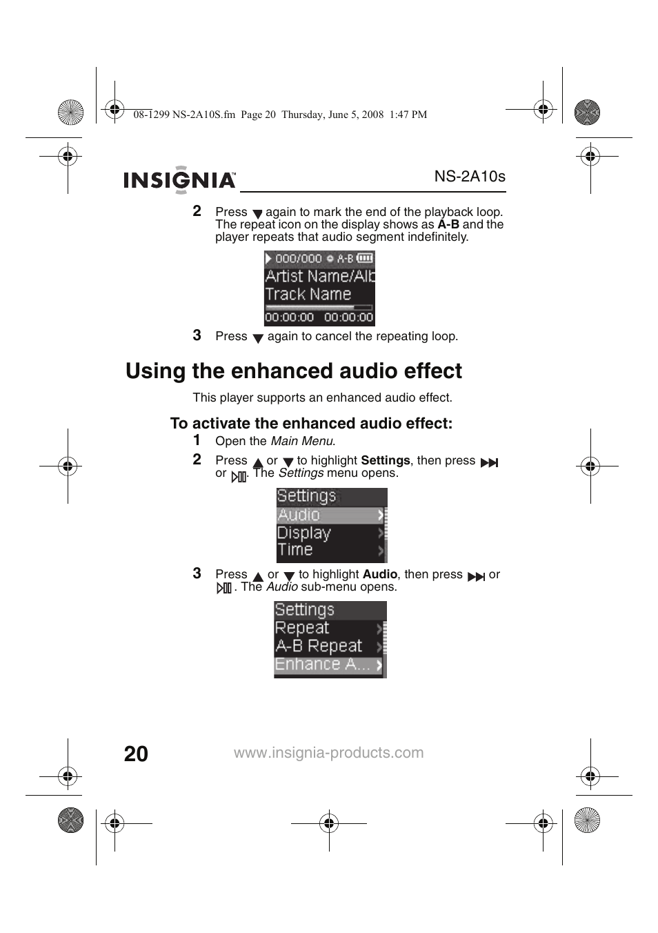 Using the enhanced audio effect | Insignia Kix NS-2A10S User Manual | Page 22 / 64