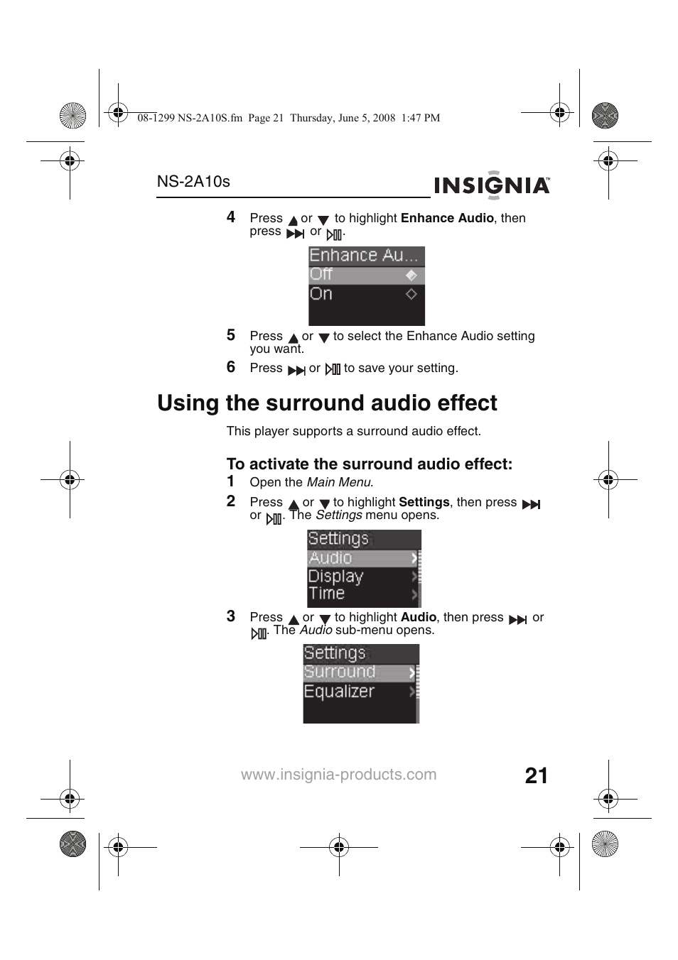 Using the surround audio effect | Insignia Kix NS-2A10S User Manual | Page 23 / 64
