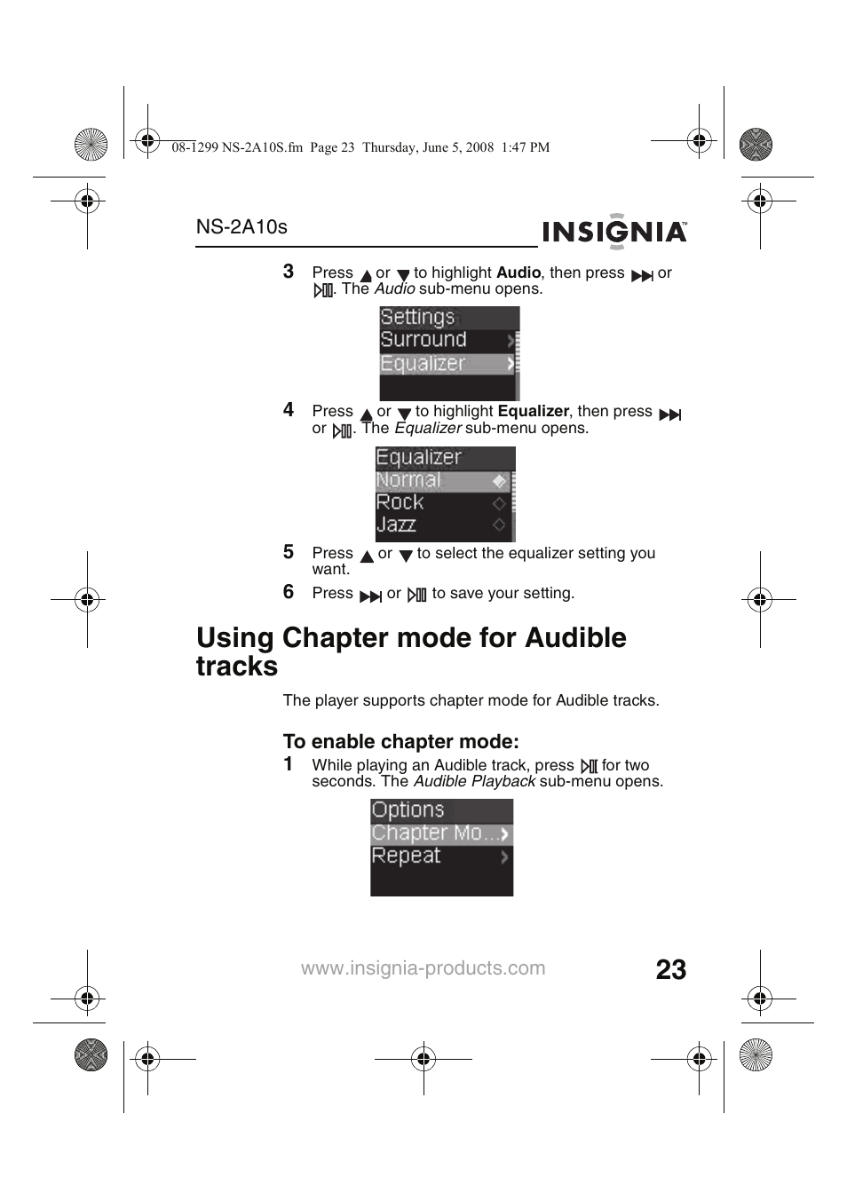 Using chapter mode for audible tracks | Insignia Kix NS-2A10S User Manual | Page 25 / 64
