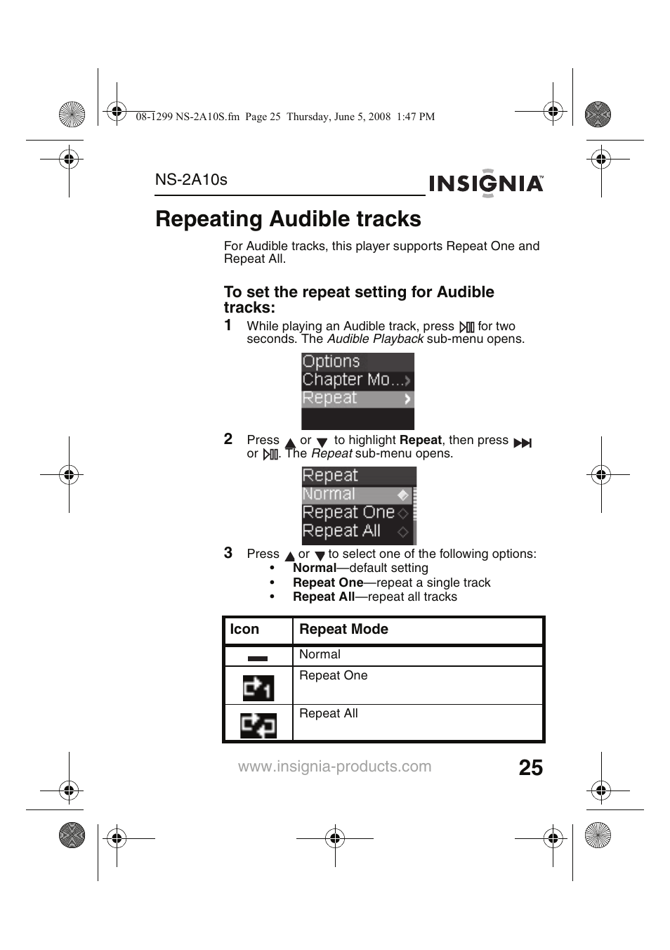 Repeating audible tracks | Insignia Kix NS-2A10S User Manual | Page 27 / 64