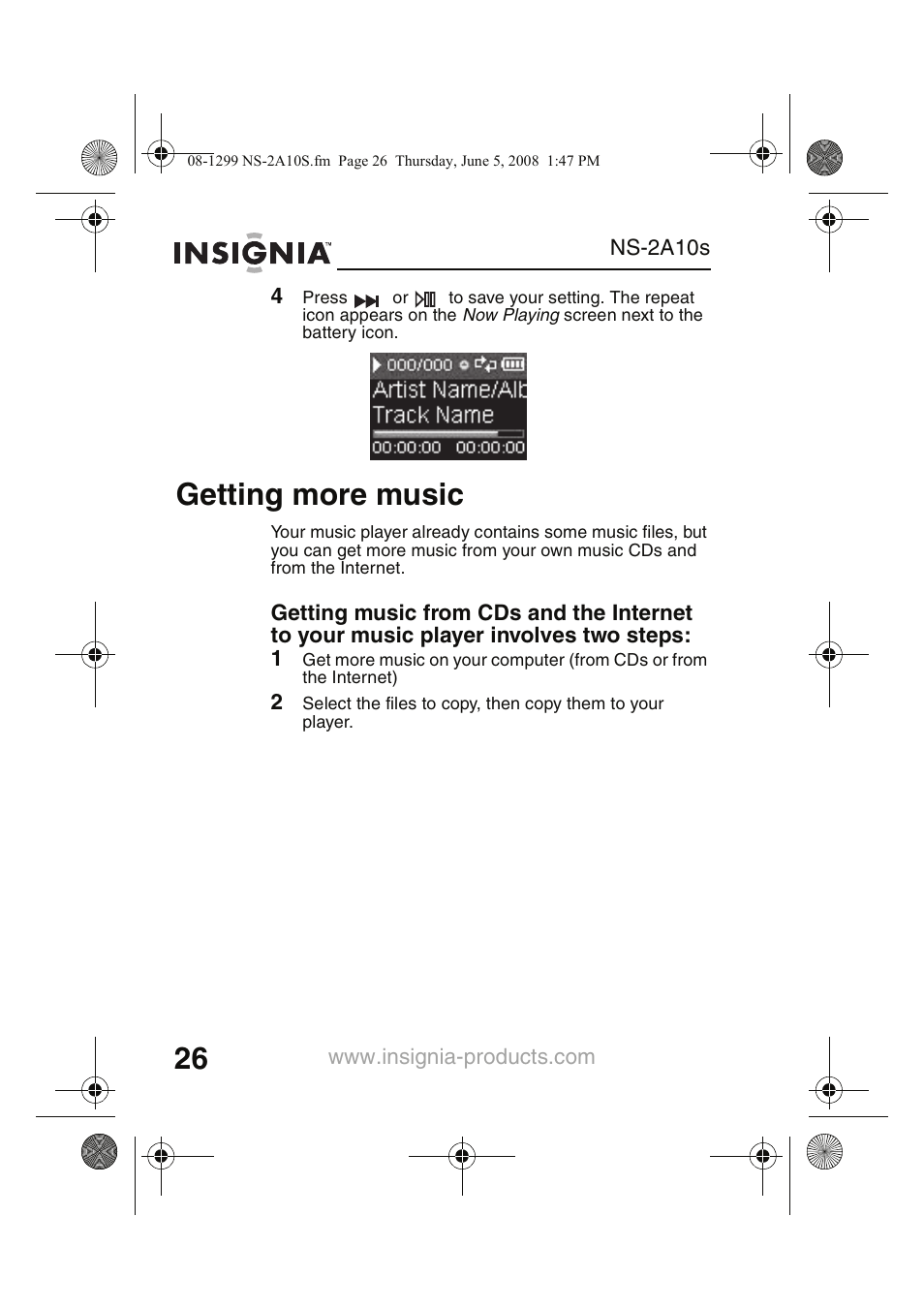 Getting more music | Insignia Kix NS-2A10S User Manual | Page 28 / 64