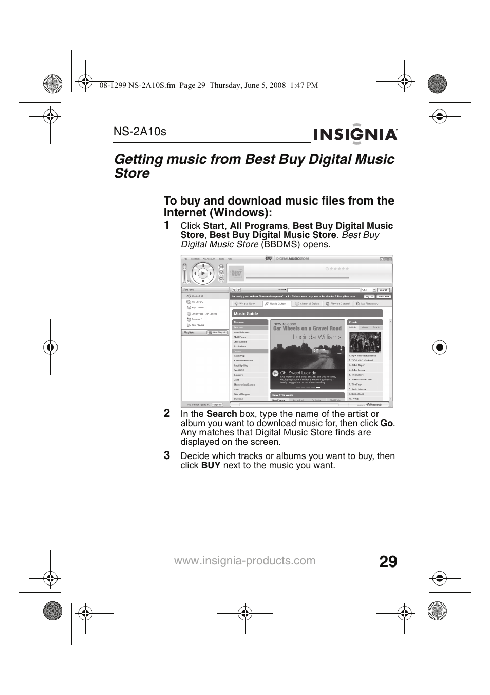 Getting music from best buy digital music store | Insignia Kix NS-2A10S User Manual | Page 31 / 64