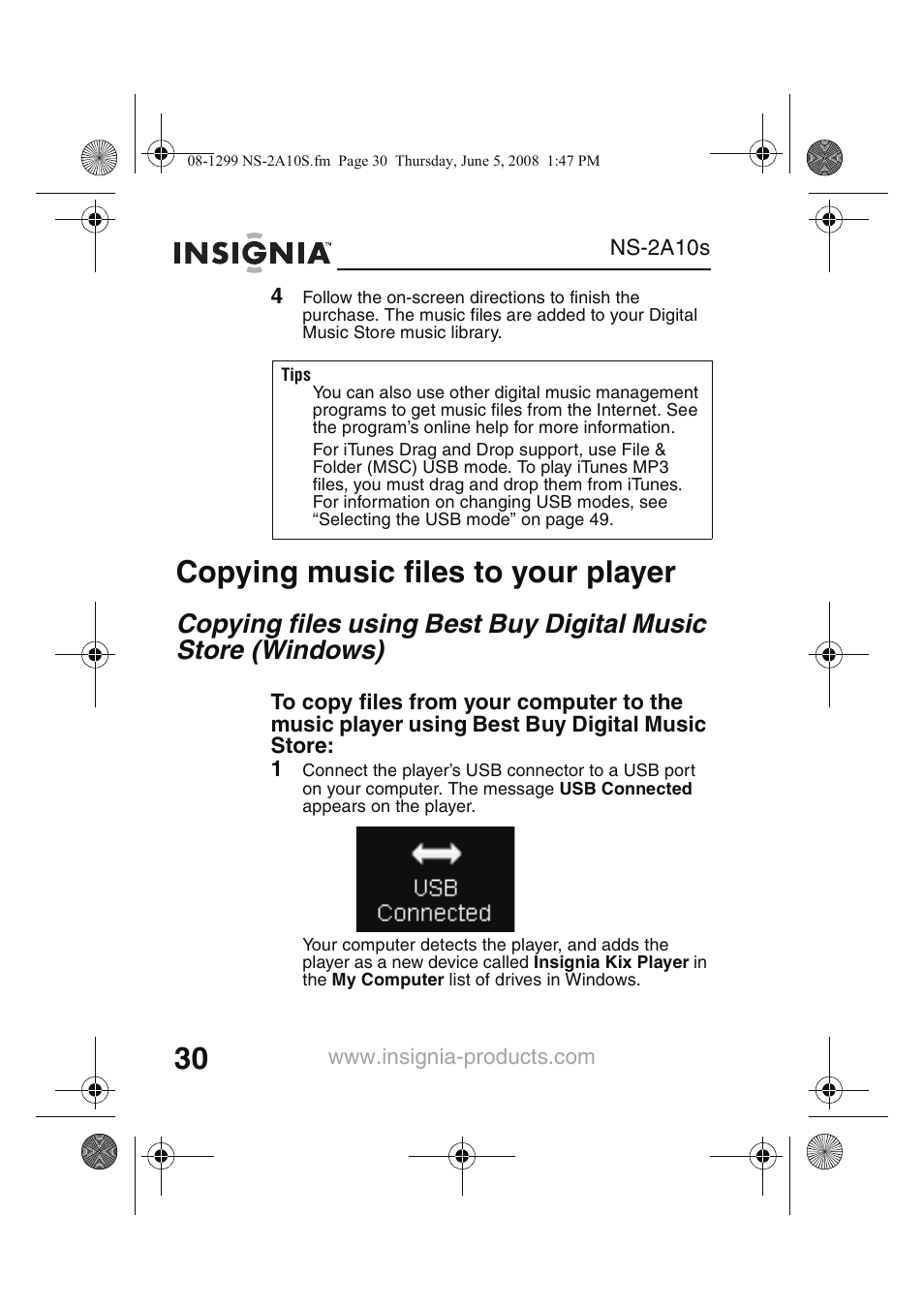 Copying music files to your player | Insignia Kix NS-2A10S User Manual | Page 32 / 64